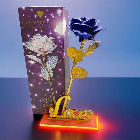 24K l Forever Blue Rose l LOVE l Box & Stand l New - Picture 5 of 8